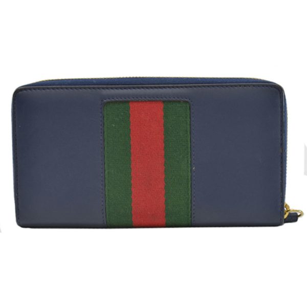 Gucci Long Wallet Silvi Navy x Gold Green Red Leather Metal Material Canvas Round Zipper Women s 476083 For Discount