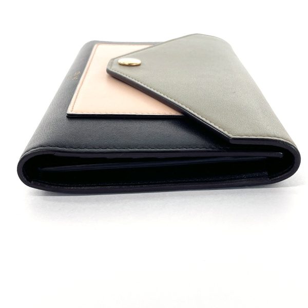 CELINE Long Wallet Purse leather black Tri-folded Women Used Online Sale