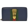 Gucci Long Wallet Silvi Navy x Gold Green Red Leather Metal Material Canvas Round Zipper Women s 476083 For Discount