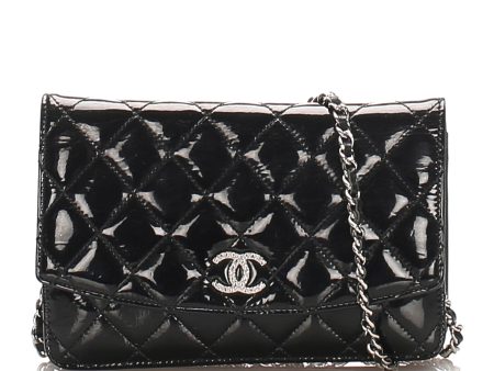 Black CC Timeless Patent Leather Wallet on Chain Supply