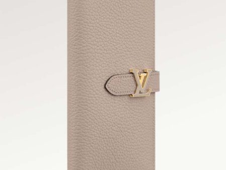 Louis Vuitton Unisex LV Vertical Wallet Beige Blue Taurillon Calf-Leather Sliding Capucines Closure Online