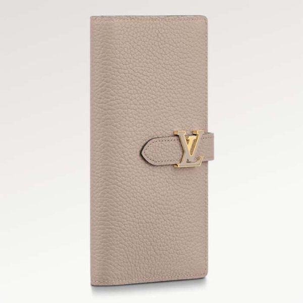 Louis Vuitton Unisex LV Vertical Wallet Beige Blue Taurillon Calf-Leather Sliding Capucines Closure Online