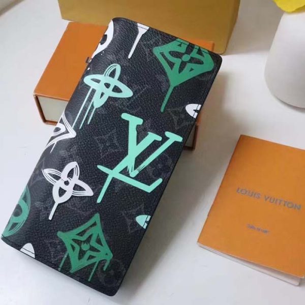 Louis Vuitton Unisex Brazza Wallet LV Graffiti Green Damier Graphite Canvas Sale