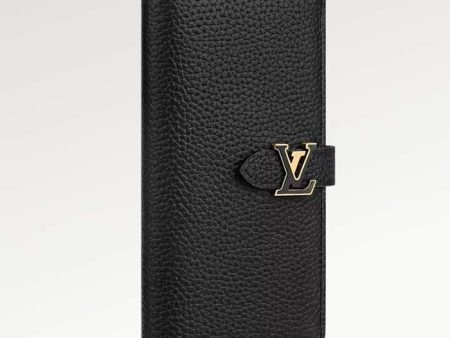 Louis Vuitton Unisex LV Vertical Wallet Black Arizona Taurillon Calf-Leather Sliding Capucines Closure Online now