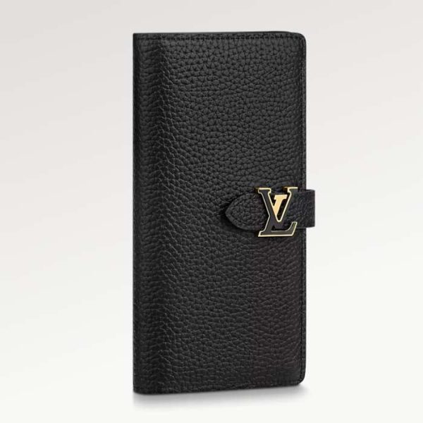 Louis Vuitton Unisex LV Vertical Wallet Black Arizona Taurillon Calf-Leather Sliding Capucines Closure Online now