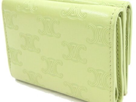 Celine Trifold Wallet Triomphe Embossed Fold 10E603BFU Light Green Leather Women s Online