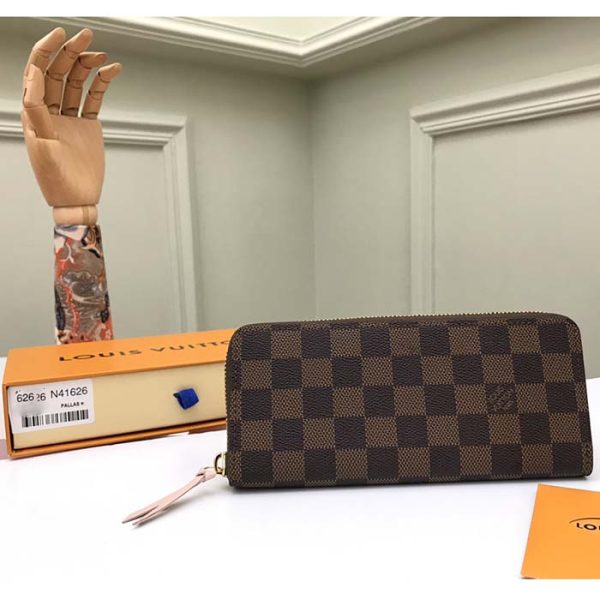 Louis Vuitton LV Unisex Clémence Wallet Brown Pink Damier Ebene Coated Canvas Supply