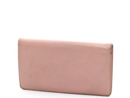 Bi-fold Long Pink Wallet in Calfskin, Gold hardware Hot on Sale