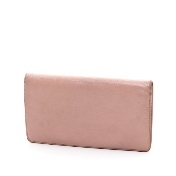 Bi-fold Long Pink Wallet in Calfskin, Gold hardware Hot on Sale