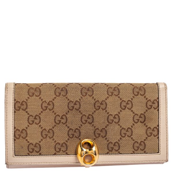 Gucci Beige Ivory GG Canvas and Leather Continental Wallet For Cheap