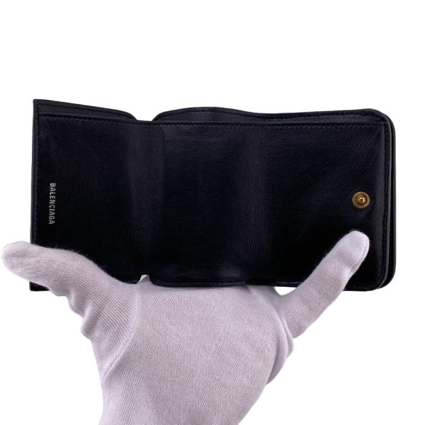 BALENCIAGA Tri-fold wallet 593813 leather black Every day Women Hot on Sale