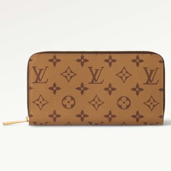 Louis Vuitton LV Unisex Zippy Wallet Monogram Reverse Coated Canvas Cowhide Leather For Sale