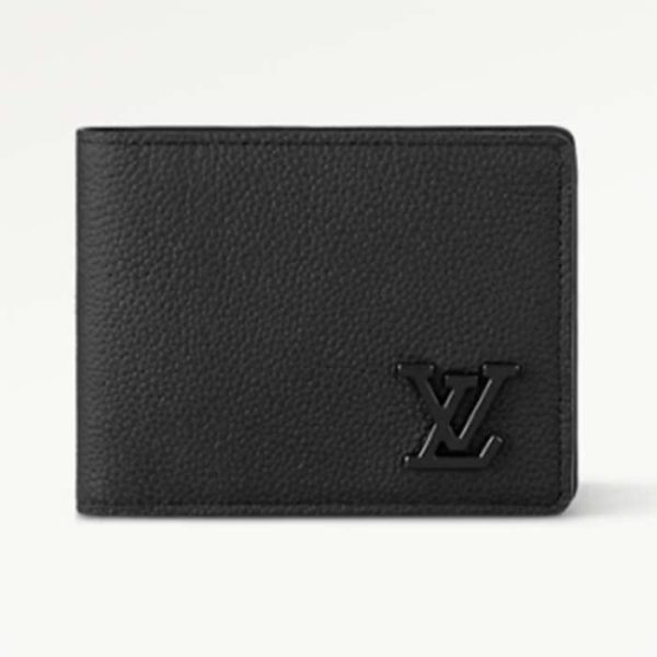 Louis Vuitton Unisex Multiple Wallet Black Grained Cowhide Leather Textile Lining Sale