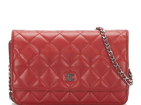 CC Lambskin Wallet On Chain Red Sale