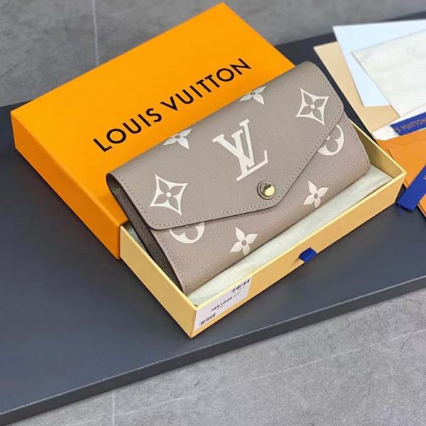 Louis Vuitton LV Unisex Sarah Wallet Cream Monogram Empreinte Embossed Supple Grained Cowhide Leather Fashion