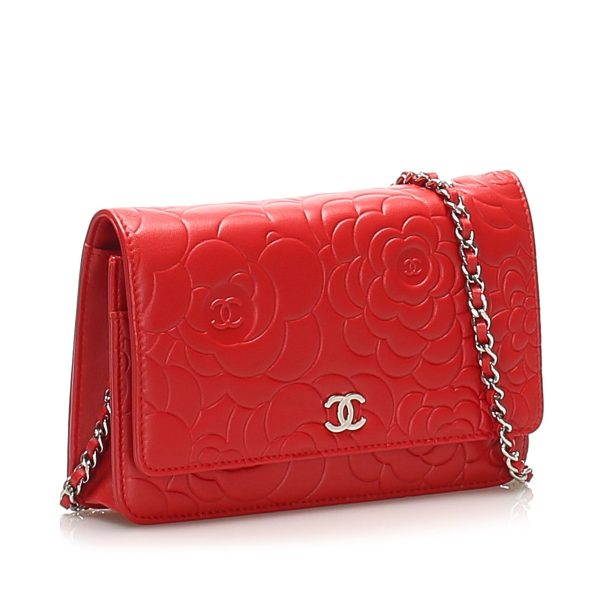 Camellia Lambskin Leather Wallet on Chain Red SHW Online Hot Sale