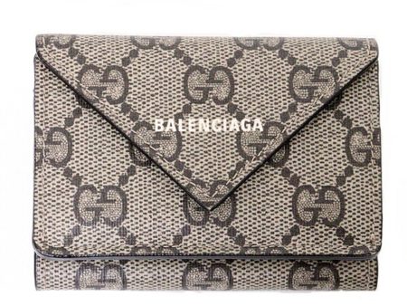 Gucci ?? BALENCIAGA Gucci Balenciaga Collaboration The Hacker Project Paper Mini Wallet Trifold Canvas Leather 681704 Beige Gold Hardware For Cheap