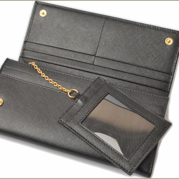 Prada Wallet Prada Long wallet 1M1132 Pass Case with Saffiano Triangle NERO Black Outlet on Sale