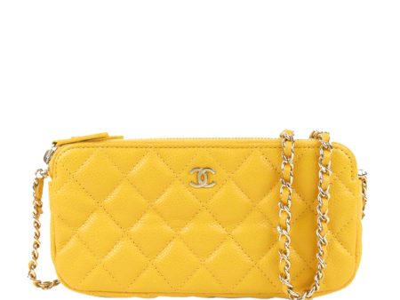 CC Caviar Leather Wallet on Chain Yellow Online