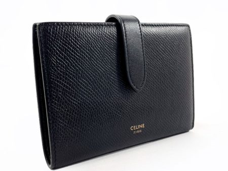 CELINE Bifold Wallet leather black Medium strap wallet Women Used For Discount