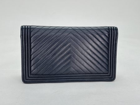 Boy Long Black Wallet in Calfskin, Silver hardware For Discount