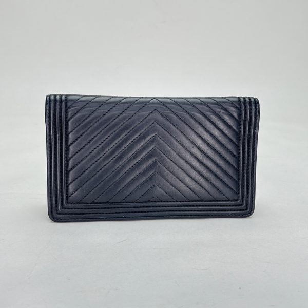 Boy Long Black Wallet in Calfskin, Silver hardware For Discount