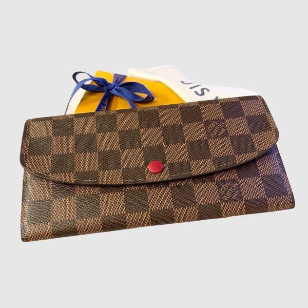 LOUIS VUITTON 2021 Damier Ebene Emilie Wallet In Rouge Online now