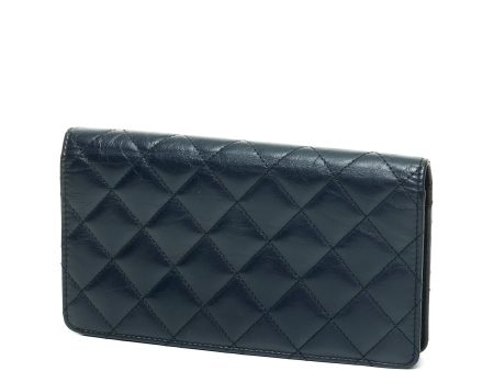 2.55 Reissue Long Fold Navy Wallet in Distressed Leather, Gold hardware Sale