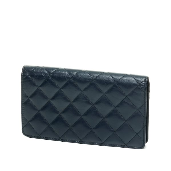 2.55 Reissue Long Fold Navy Wallet in Distressed Leather, Gold hardware Sale