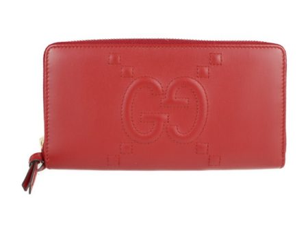 Gucci Long Wallet 453393 Leather Red Round Zipper on Sale