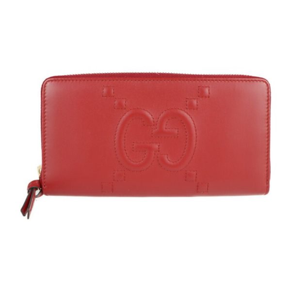 Gucci Long Wallet 453393 Leather Red Round Zipper on Sale