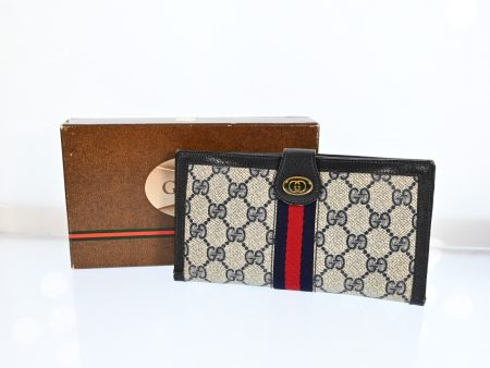 Gucci Gg Pvc Leather Long Wallet Navy Discount