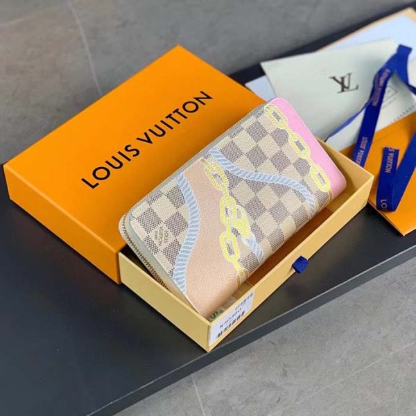 Louis Vuitton LV Unisex Zippy Wallet Damier Azur Coated Canvas Cowhide Leather on Sale