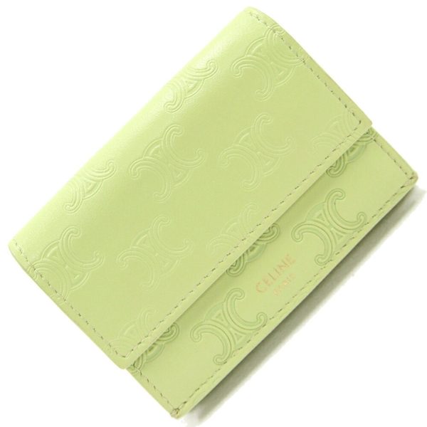 Celine Trifold Wallet Triomphe Embossed Fold 10E603BFU Light Green Leather Women s Online