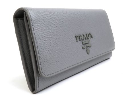 Prada bi-fold long wallet leather gray unisex 1MH132 Online Sale