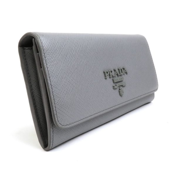 Prada bi-fold long wallet leather gray unisex 1MH132 Online Sale