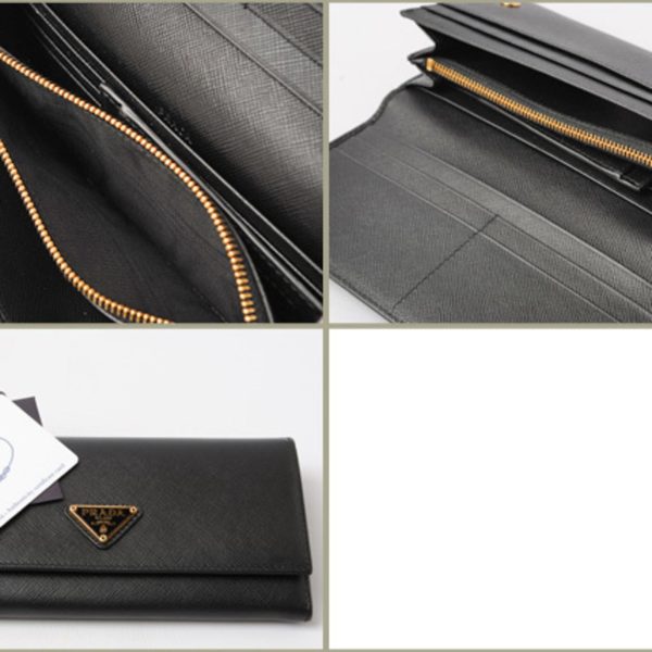 Prada Wallet Prada Long wallet 1M1132 Pass Case with Saffiano Triangle NERO Black Outlet on Sale