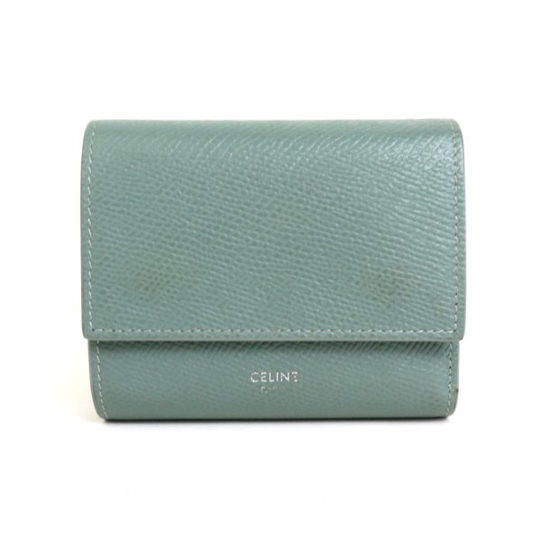 Celine Trifold Wallet Leather Green Unisex on Sale