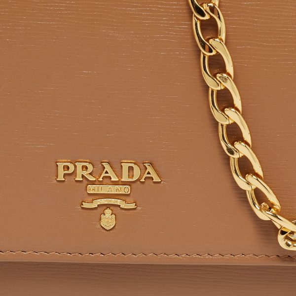 Prada Beige Vitello Move Leather Wallet on Chain Online Hot Sale