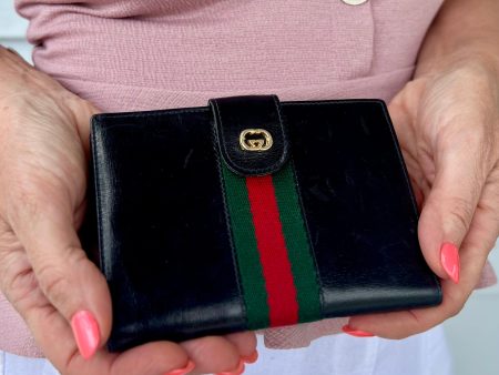 Gucci Vintage Leather Compact Web Wallet Online Hot Sale