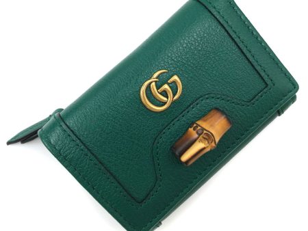 Gucci trifold wallet bamboo medium 658633 leather green ladies GUCCI on Sale