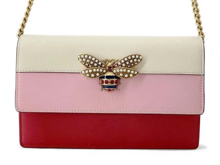 GUCCI Queen Margaret Bee Chain Wallet Pink Red White 476079 Leather Supply