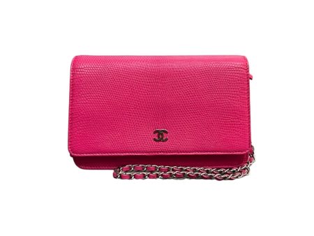 Wallet on Chain WOC Lizard Leather Hot Pink SHW Hot on Sale