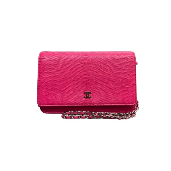 Wallet on Chain WOC Lizard Leather Hot Pink SHW Hot on Sale