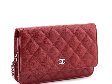 Chanel Red Quilted Caviar Classic Wallet On Chain Sale