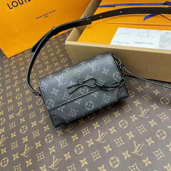 Louis Vuitton LV Unisex Steamer Wearable Wallet Black Monogram Eclipse Coated Canvas Cowhide Leather For Discount