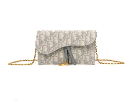 Dior Saddle Wallet On Chain Grey Oblique Online Sale