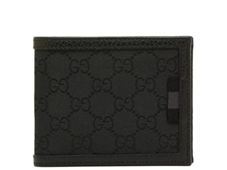 Gucci 260987 1147 Men s Black GG Canvas   Leather Bi-Fold Wallets (GGMW2023) Discount