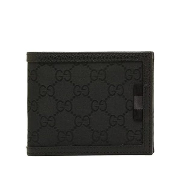 Gucci 260987 1147 Men s Black GG Canvas   Leather Bi-Fold Wallets (GGMW2023) Discount