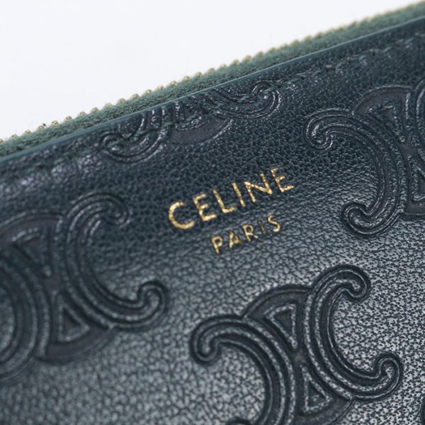 CELINE 10B55 3BFU Large zip wallet PurseZip Around Calfskin green unisex For Discount